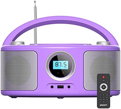 Portable CD Player Bluetooth Boombox with FM Radio, USB, Aux and Headphone Jack, CD-R/RW and MP3 CDs Compatible, AC/Battery Operated,Remote Control