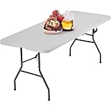 6FT Picnic Table Folding Table Camping Table Plastic Table Fold Up Table Lock for Party Event,White