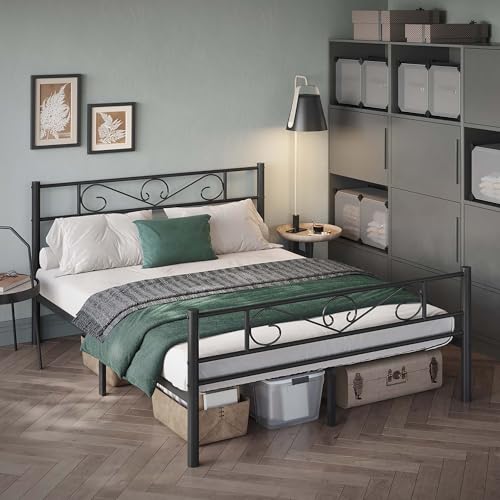 VASAGLE - VASAGLE Cadre de Lit 160 x 200 avec Sommier Métal, Lit 2 Personnes, en Métal, Montage Facile, pour Petits Espaces, Chambre d’Amis, Chambre Ado, Noir d'encre RMB065B01 - -35%