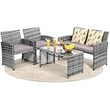 KROFEM Outdoor Patio Conversation Set Rattan Sectional Sofa with Cushions All Weather Wicker Furniture for Garden Porch Backyard, Grey