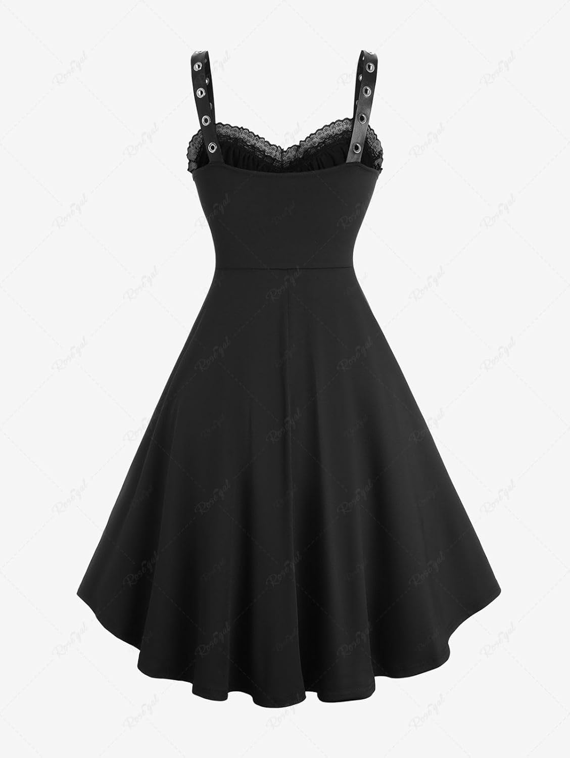 ROSE GAL Women Plus Size Gothic Lace-up PU Leather Patchwork Flocking Midi Dress Buckles Lace Trim Vintage Goth Midi Dress - Image 2