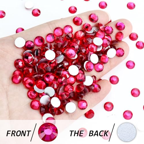 Image of 1440PCS SS8 Crystal Glass Flatback Rhinestones, Round Flat Back Crystal Gems for Nail Art and Craft Clothes, Glue Fix Diamond Stones Hot Pink (2.3-2.5mm)