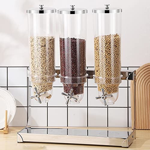 Guinjo 10.5L Dry Food Dispenser, Triple Control, Stainless Steel Countertop Cereal Dispenser,Self Serve, Refillable, For Nuts, Legumes, Candy, Snacks, Single Control #TOP1