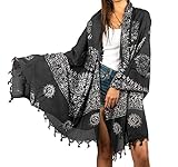 Tribe Azure Fair Trade Large Scarf Wrap Yoga Cotton Mix Soft Hand Printed Mantra Prayer Boho Bohemian Yoga Yellow White Black & Blue (Black)