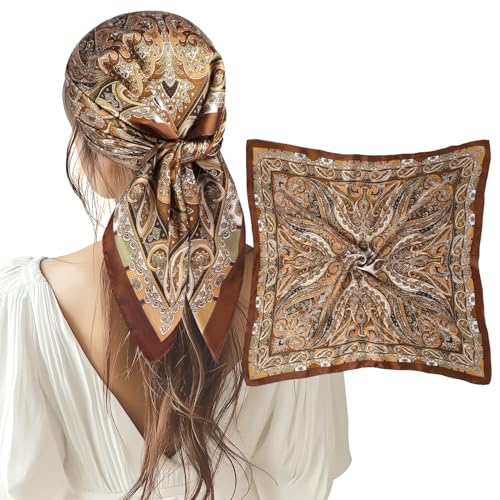 VBAEI 1 Pcs 27.5 Inches Satin Head Scarf Silk Like Hair Scarf Stain Bandana Hair Wrap Neck Scarf for Women(Brown)