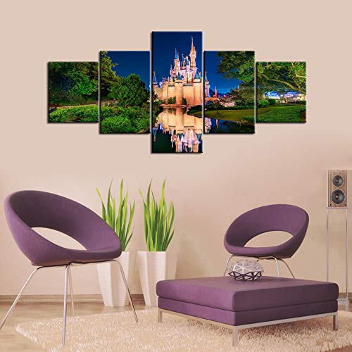 Framed Pictures For Girls Bedroom Cinderellas Castle Paintings On Canvas Fairy Wall Art Home Decor 5 Piece Modern Artwork For Living Room Giccle Posters And Prints Stretched Ready To Hang(50''Wx24''H) #TOP3