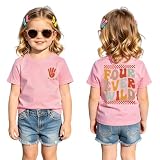 4. Geburtstag Mädchen T-Shirt Four Ever WILD Drucken Tshirt Vierter Geburtstags Schwester Shirt Kinder Geburtstagsshirt Sommer Kurzarm Tops Vier Jahre Ankündigung Outfits(4 Jahre,Rosa)