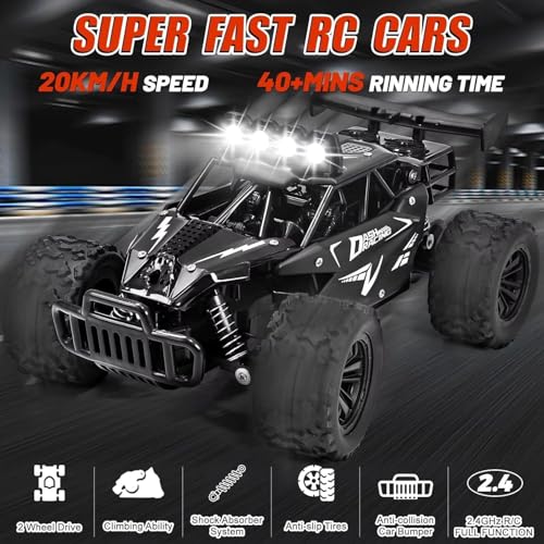 Image of Maruti RC Monster Truck for Kids, 2.4GHz Remote Control Car, 1:16 Scale High Speed Off Road Racing Car with LED Lights, Shockproof Suspension, Rechargeable RC Toy Gift for Boys & Girls 4-12 Years.