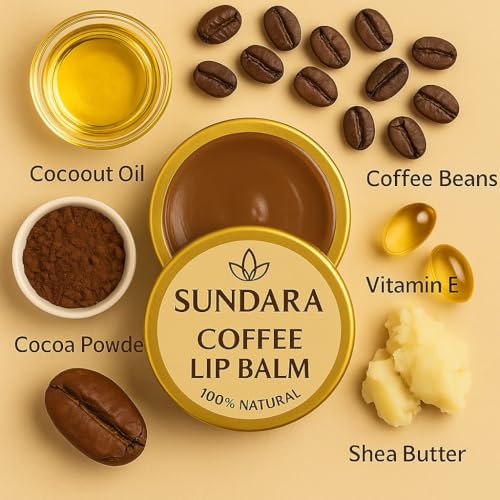 Image of SUNDARA Coffee Lip Balm 8g for Dry & Chapped Lips | Shea Butter, Vitamin E & Natural Oils | Deep Moisturizing Lip Care for Soft, Smooth & Nourished Lips | Coffee Flavor Lip Balm for Men & Women