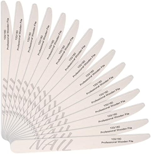 CGBE Nail File 100/180 Grit Nail Files for Acrylic Nails Gel Nails Dip Nails Professional Thin Wooden Nail File Emery Boards for Nails Doubled Sides Washable Nail Accessories Tools 15PCS