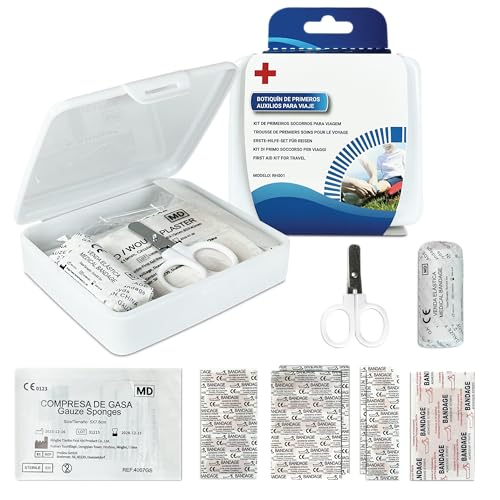 Kit de Primeros Auxilios de Viaje 30 Piezas - Mini Botiquín First Aid Kit Tamaño de Bolsillo para Viajar, Acampadas, Montaña, Supervivencia, Coche