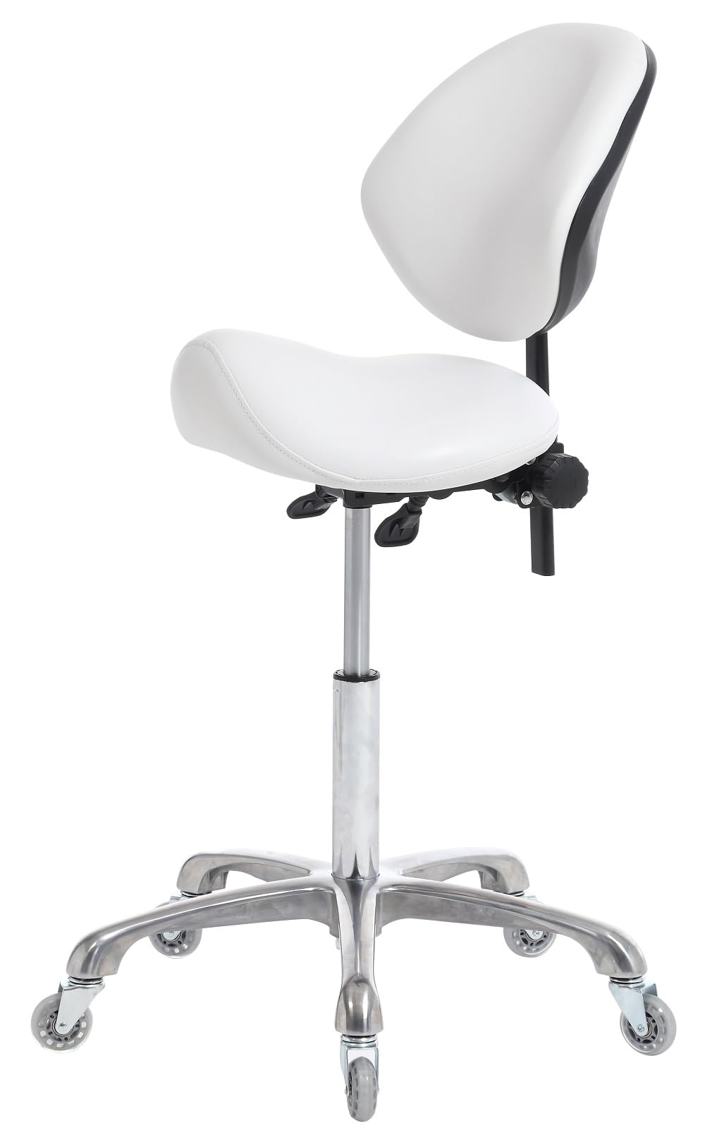 Ergonomic Saddle Stool Rolling Adjustable, Hydraulic Heavy-Duty (350 lbs) Stool Chair for Dental Lab Salon Massage Studio Office(White, With Backrest)