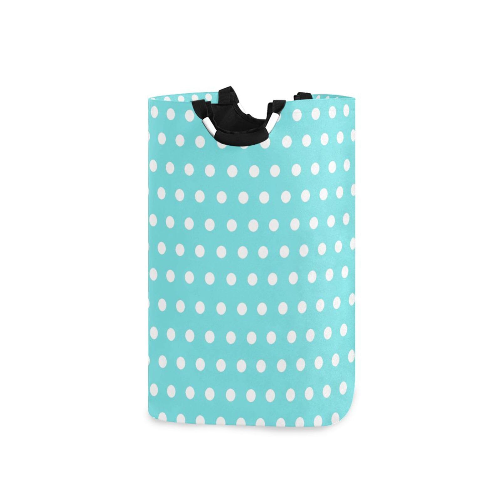 Jihqo Laundry Hamper Basket Polka Dots Sky Blue White Collapsible Nursery Storage Bin Waterproof Clothing Baskets for Home Bedroom Bathroom Washing Room