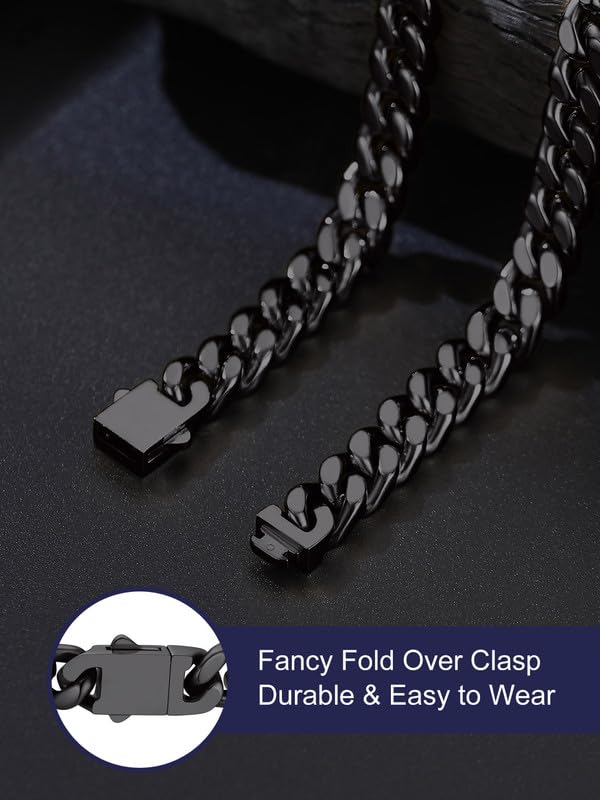 Bandmax Mens Stainless Steel Chain Necklaces 5/7/9/12 MM Chunky Miami Cuban Link Chain Necklace Bracelet Silver/Gold/Black Chains for Men 18"-30"3