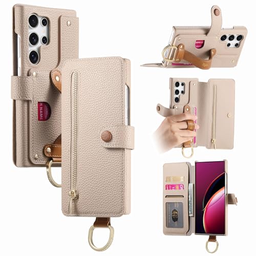 Coque portefeuille Samsung S25 Plus pour voyager léger en beige