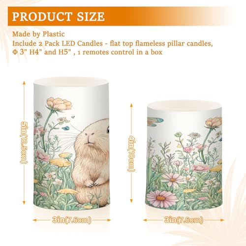 Image of ALAZA Guinea Pig Dragonfly Flower Spring Flickering Flameless Candles Battery Operated with Remote Timer,Tea Light Candles LED Pillar Votive Candles Set of 2 for Outdoor Indoor Decorations