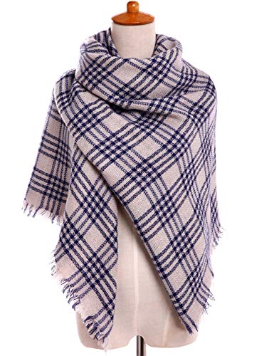 Bess Bridal Women's Plaid Blanket Winter Scarf Warm Cozy Tartan Wrap Oversized Shawl Cape (One Size, Griege) - Thumbnail 2