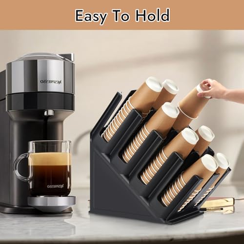 CURTA Disposable Paper Cup Dispenser, Lid Dispenser 8 Compartment PC Coffee Cup and Lid Storage Organizer for Countertop Bar, Beverage Cup, Kitchen, Breakroom Restaurant