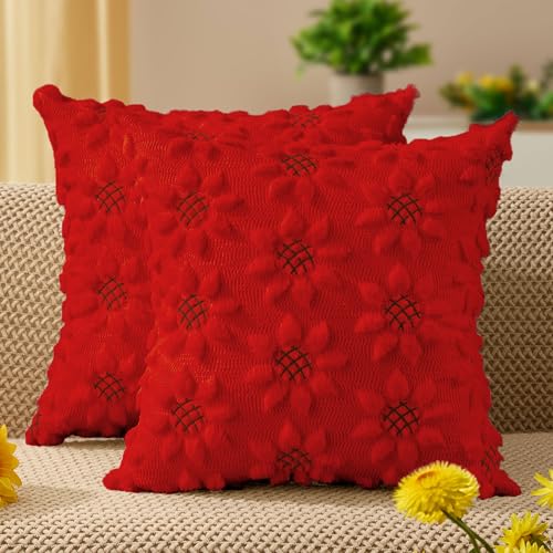 Image of DFXSZ Spring Summer Pillow Covers 20x20 inch Set of 2 Red Sunflower | Farmhouse Decor Soft Plush Faux Fur Jacquard Throw Pillow Covers|For Spring Holiday Sofa Home Decor