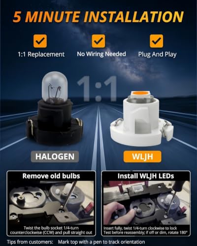 Image of WLJH Yellow T4.2 Neo Wedge LED A /C Heater Control Bulbs for Toyota | 3030 SMD, 150lm, Dimmable, Corolla 2009-2013, Matrix 2009-2014, Nighttime Readability, Stable Performance, 10-Pack