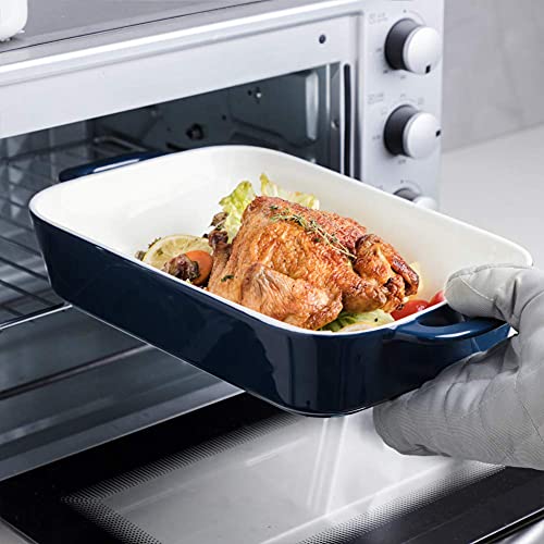 Sweejar Home Ceramic Bakeware Set, Rectangle Baking Pan for Cooking, Kitchen, Cake Dinner, Banquet and Daily Use, 32cm x 22cm Porcelain Bakeware (Navy) - Image 4