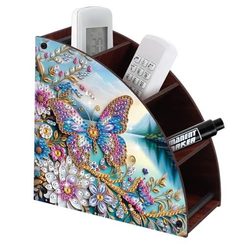 Image of Elegant Butterfly & Floral Diamond Painting Storage Box - Curved Multi-Compartment Wooden Organizer with DIY Diamond Art Decoration for Adults