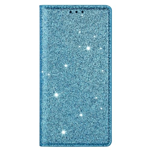 Coque Samsung S26 Plus portefeuille pailletée : protégez votre écran avec style bleu