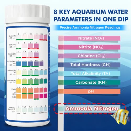 Image of EASYTEST 8-Way Aquarium Test Strips with Ammonia, 150PCS Fish Tank Test Kit