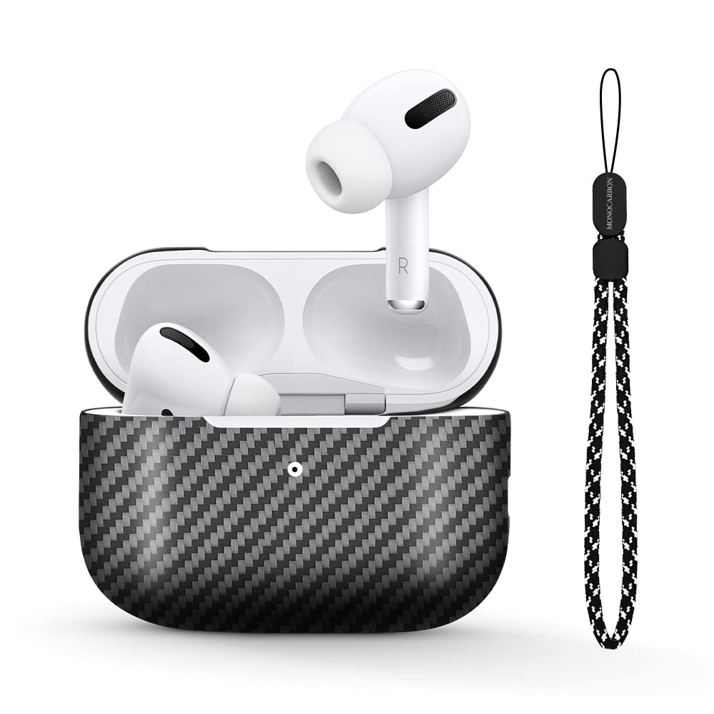 MONOCARBONReal Carbon Fiber for Airpods Pro 2nd Generation case (2022) Airpods Pro 2 case cover with Lanyard - Matte Black