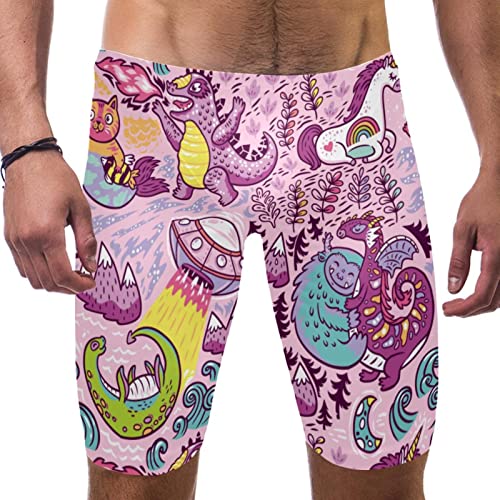 Bañador de hombre cómodo y original con diseño de gato unicornio y dinosaurio multicolor M