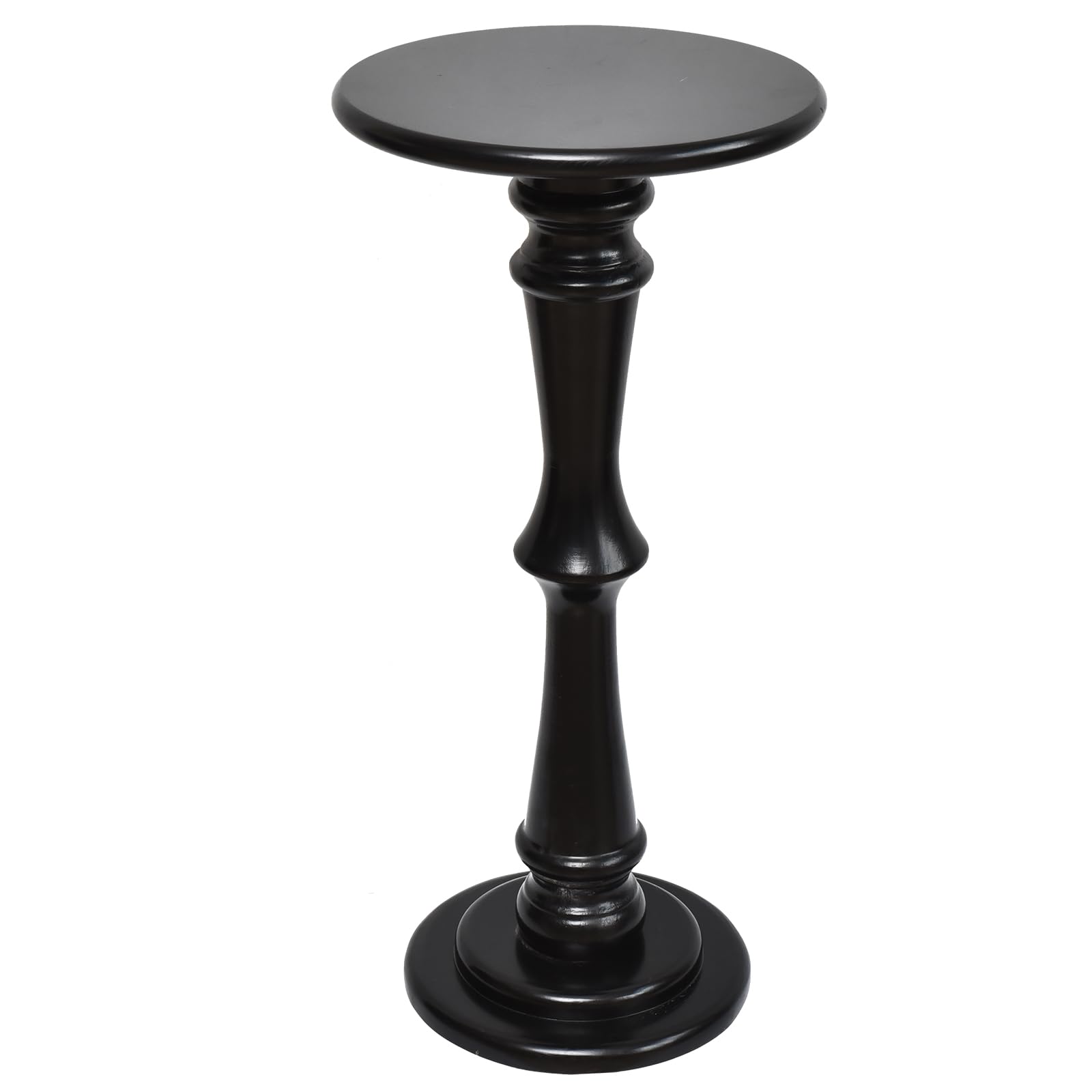 12" x 25" Wooden Round Pedestal Drink Side Table for Small Spaces, Black