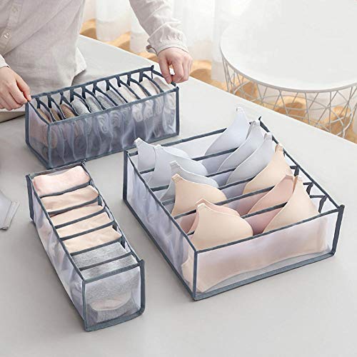underwear storage organizer -Foldable underwear organizer Women Boxes for Clothes, Socks, Underwear and Bras, for Underwear Socks Neckties, Scarves and Handkerchiefs-Gray_6+7+11 Compartments
