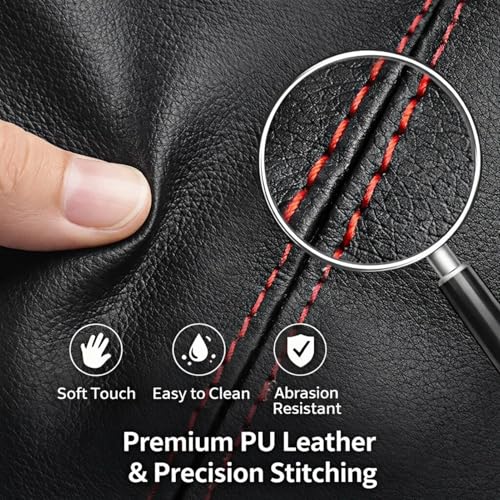 Image of Dweekiy Universal Leather Gear Shift Knob Cover - Premium Black PU with Red Stitching, Non-Slip Dust Protector for Manual Transmission Cars, Easy Install Trim to Fit