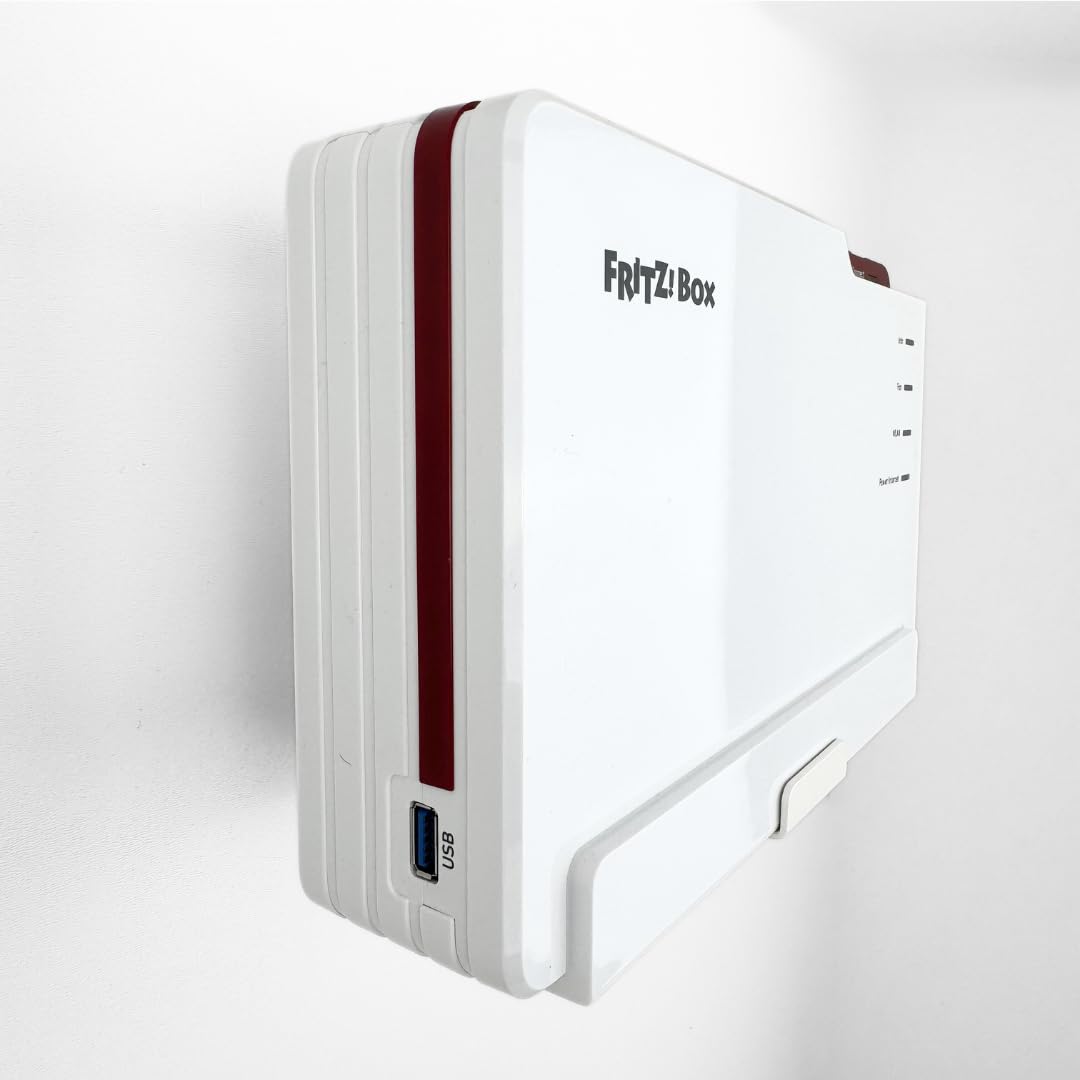 Supporto da parete per Fritzbox 5690 Pro, in metallo, stabile e salvaspazio, montaggio a parete, supporto per router Fritz 5690 Pro, metallo bianco, made in Germany