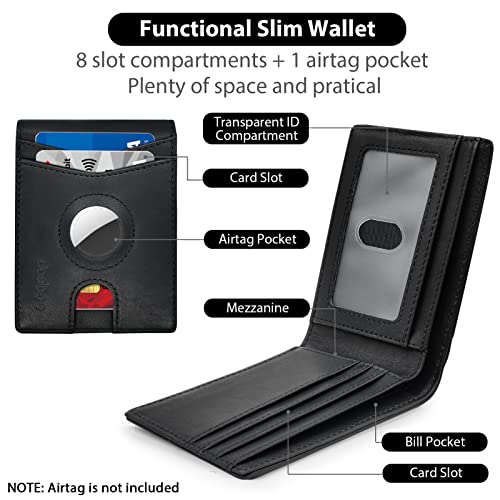 Image of doeboe Airtag Wallet Men's Slim RFID Blocking Wallets Leather with Bill Compartment Air Tag Bifold Card Holder Wallet Gifts for Men Dad [No Airtags]