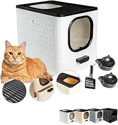 Caixa de Areia para Gatos Grande e Banheiro Gato Sanitário Fechado Pet Resistente para Gatos(JELBRANCA)