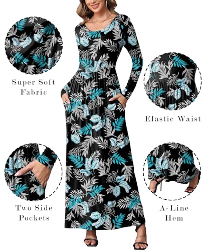Image of EUOVMY Women's Long Sleeve Loose Maxi Dresses Casual Long Dresses with Pockets