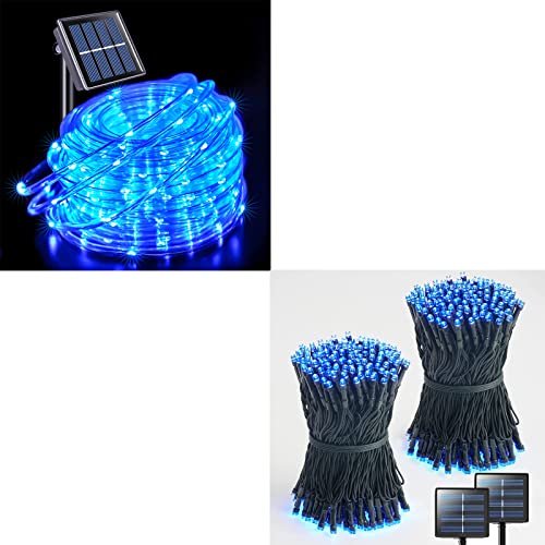 Jmexsuss 200 Led Solar Rope Lights, Ip 65 Waterproof Solar Rope Lights Outdoor With 8 Modes, 66Ft Pvc Tube Solar Christmas Fairy Lights For Christmas Trampoline Fence Yard Walkway Path Garden (Blue) #TOP7