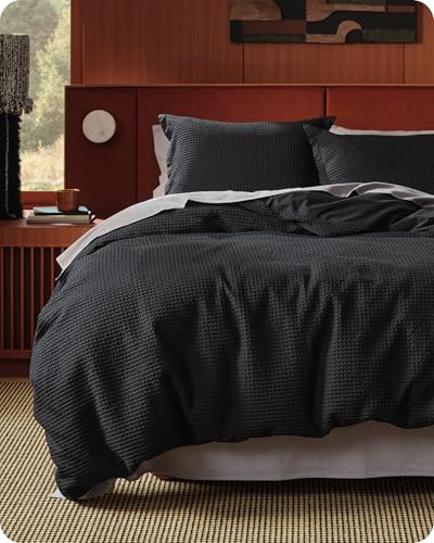 Bedsure Cotton Duvet Cover King - 100% Cotton Waffle Weave Black Duvet Cover King Size, PureWoven Breathable Bedding Set for All Season, 3 Pieces, 104"x90"