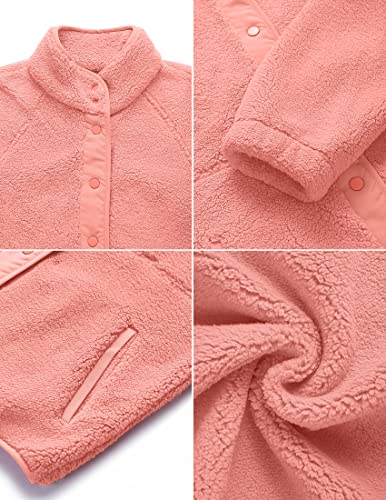 Merokeety Women's Button Fleece Jacket 2022 Fall Winter Casual Fuzzy Sherpa Shacket Coat With Pockets Pink M #TOP4