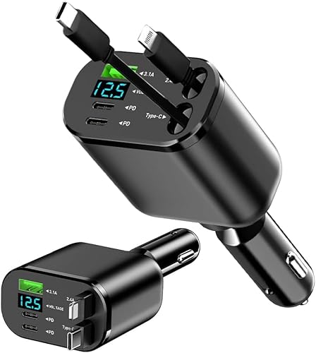 QuorrixTech �� �[�d�� �V�K�[�\�P�b�g 5in1 �ԍڏ[�d�� �J�[�`���[�W���[ ������莮�[�d�P�[�u�� LED�\���d�� Type-C100W/20W�}���[�d 5�䓯���g�p �L�k�[�d�P�[�u�� 2 �{�t�� ���@��Ή� �J�[�p�i DC12/24V�ԑ�