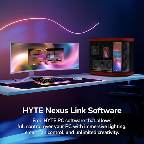 Image of HYTE Y70 Touch Infinite Modern Aesthetic Gaming PC Case - Integrated 2.5K LCD Touchscreen Screen Display - Dual Chamber ATX Desktop Chassis - 10 Fan Capacity - Luxury PCIe 4.0 Riser Cable - Cherry /Red