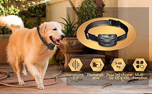 Collier Anti-aboiement Chien - 3 Modes Choc Électrique/Vibration/Sensibilité Aide au Dressage Inoffensif Automatique IP65 Batterie Rechargeable Sangle Reflechissant Réglable pour Petit Gros Chien