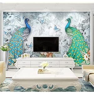 Aangepaste 3D Stereo Behang Foto Stereo 3D Gunstige Pauw Bloem Vlinder TV Achtergrond Woondecoratie * 150cm x 105cm (59…