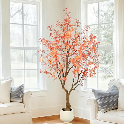 Artificial Maple Tree 6.5FT - Large Faux Plants Indoor with 504 Orange...