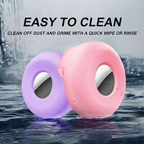 IHPUKIDI Dog Collar Holder Compatible for Airtag, Pet Silicone Protective Case Compatible for Air Tag, 2 Pack Anti-Lost Case Holder Compatible with Cat Dog Collars (Purple & Pink)