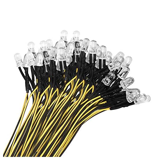 YIXISI 100 Piezas 5mm Brillante 12V Luces LED de Diodo Pre Cableado, LED Precableado Redonda Bulbo Lámpara para DIY Coche Barco Juguetes Partes (Amarillo)