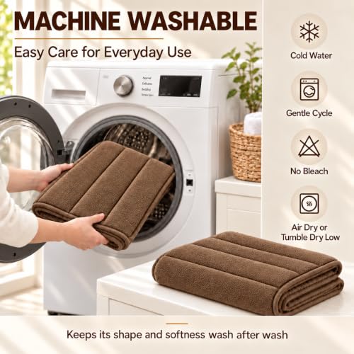 RUN HELIX Bathroom Rugs Set 2 Piece Memory Foam Bath Non-Slip Bath Mat,Washable Room Mats,Absorbent Shaggy Rugs Super Soft Kitchen Mats, Batroom Carpets for Bathroom,Tub,Shower Home Decor（Brown） by RUN HELIX - Used condition - Image 3
