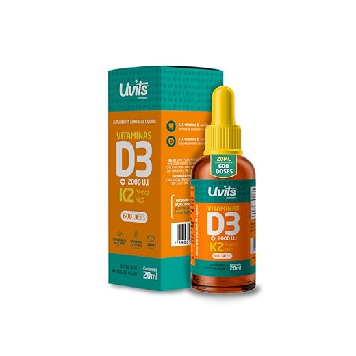 Vitamina D3 2000ui + K2 24mcg 20ml 600 Doses - Uvits
