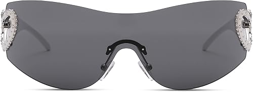 Miniatura 3 de COASION Lentes de sol Y2K sin montura envolventes para mujeres y hombres, de gran tamaño, a la moda, 2000S, lentes de sol con visera